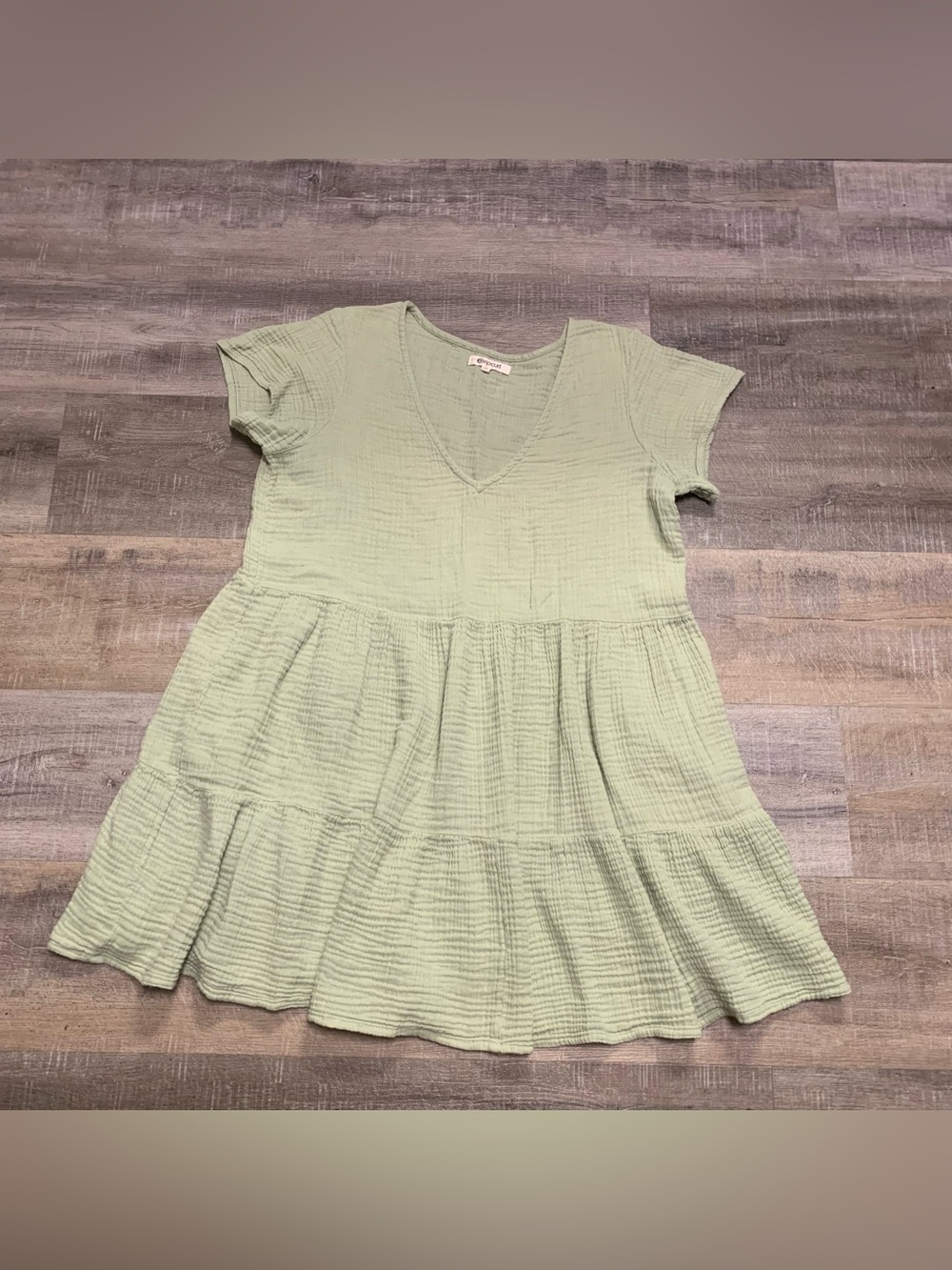 Ripcurl Green Gauze Soft Cotton V-Neck Tiered Dress Beach Coastal Surf Medium